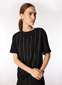 Fabrika Siyah Kadın Basic Taşlı T-Shirt F4WL-TST0556