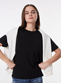Limon Siyah Kadın Relaxed Düz T-Shirt L4WL-TST-9000 