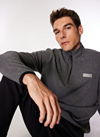 Discovery Expedition Antrasit Melanj Erkek Dik Yaka Basic Polar Sweatshırt D4WM-SWT3993