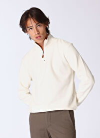 Limon Ekru Erkek Fermuarlı Basic Düz Sweatshirt MML4WM-SWT9517