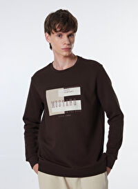 Mustang Kahve Erkek Bisiklet Relaxed Baskılı Sweatshirt M4WM-SWT-1518 