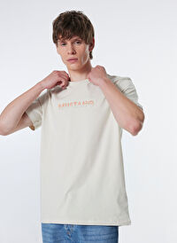 Mustang Bej Erkek Relaxed Baskılı T-Shirt M4WM-TST-1431 