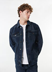Dik Yaka Yıkamalı Desen Lacivert Erkek Denim Ceket M4WM-CKT-1661