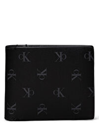 Calvin Klein Siyah Erkek Deri Cüzdan AOP BIFOLD W/COIN