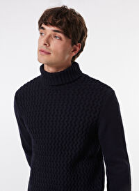 People By Fabrika Lacivert Erkek Balıkçı Yaka Basic Saç Örgü Kazak PBF4WM-KZK 5048