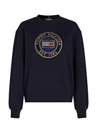 Yuvarlak Yaka Nakışlı Lacivert Kadın Sweatshirt REG NAUTICAL EMB C-NK SWEATSHIRT