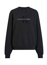 Yuvarlak Yaka Nakışlı Siyah Kadın Sweatshirt CHENILLE MONOLOGO CREWNECK
