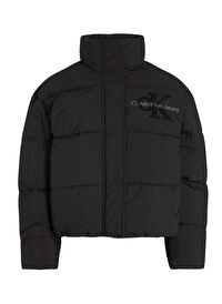 Calvin Klein Jeans Dik Yaka Nakışlı Siyah Kadın Puffer Mont CHENILLE MONOLOGO PUFFER