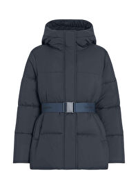 Calvin Klein Jeans Lacivert Kadın Dik Yaka Standart Fit Puffer Mont LOGO BELT SHORT PUFFER
