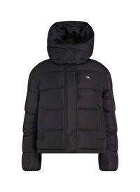 Calvin Klein Jeans Siyah Kadın Dik Yaka Standart Fit Puffer Mont MATTE MONOLOGO ND SHORT PUFFER