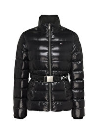 Tommy Jeans Dik Yaka Siyah Kadın Puffer Mont TJW BRANDED BELT DOWN JACKET