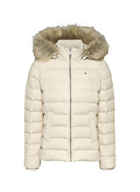 Tommy Jeans Krem Kadın Dik Yaka Standart Fit Puffer Mont TJW BASIC HOODED DOWN JACKET EXT