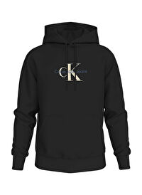 DISTRESSED MONOLOGO Baskılı Relaxed Kapüşonlu Siyah Erkek Sweatshirt J30J326875BEH 
