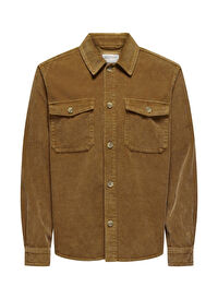 Only & Sons Kahve Erkek Gömlek Rahat Düz Gömlek ONSMARLON 8W WASH CORD OVERSHIRT