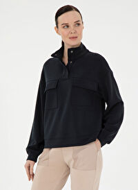 Pierre Cardin Siyah Kadın Hakim Comfort Fit Düz Sweatshirt GERP-S 