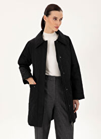 Pierre Cardin Siyah Kadın Gömlek Regular Fit Kapitone Kaban ERNE 