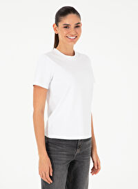 Pierre Cardin Beyaz Kadın Slim Fit Düz T-Shirt SIMO 