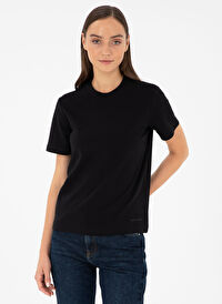 Pierre Cardin Siyah Kadın Slim Fit Düz T-Shirt SIMO