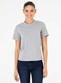 Pierre Cardin Gri Melanj Kadın Slim Fit Düz T-Shirt SIMO 