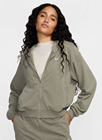Nike Yeşil Kadın Fermuarlı Oversize Düz Zip Ceket FN2415-320 W NSW NK CHLL FT FZ HDY 