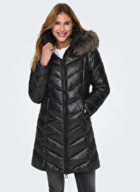 Only Siyah Kadın Normal Düz Kaban ONLFEVER PUFFER COAT LIFE CC OTW 