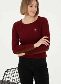 U.S. Polo Assn. Kadın Bordo Bisiklet Yaka Slim Fit Kazak MERY-BSK24 