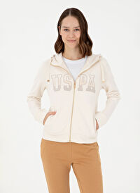 U.S. Polo Assn. Krem Kadın Kapüşon Regular Fit Sweatshirt SW01-SK024 