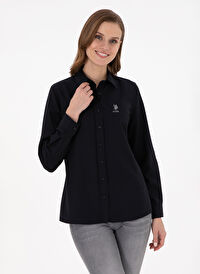 U.S. Polo Assn. Siyah Kadın Bisiklet Slim Fit Gömlek WOX024K 