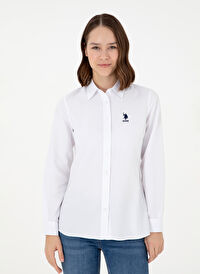 U.S. Polo Assn. Beyaz Kadın Bisiklet Slim Fit Gömlek WOX024K 