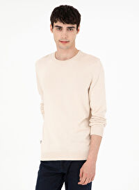Pierre Cardin Bej Erkek Bisiklet Slim Fit Düz Kazak BARCELONA TRIKO KAZAK BASIC