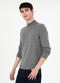 Pierre Cardin Gri Melanj Erkek Yarım Balıkçı Slim Fit Düz Kazak DORTMUND TRIKO KAZAK BASIC 