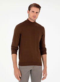 Pierre Cardin Koyu Kahve Erkek Yarım Balıkçı Slim Fit Düz Kazak DORTMUND TRIKO KAZAK BASIC 