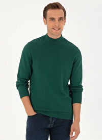 Pierre Cardin Yeşil Erkek Yarım Balıkçı Slim Fit Düz Kazak DORTMUND TRIKO KAZAK BASIC 