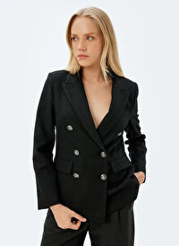 Koton Siyah Kadın Kruvaze Regular Fit Blazer 5WAK50102UW 