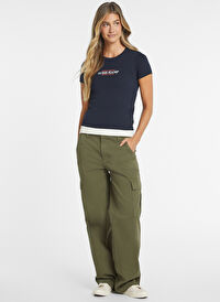 Guess Jeans Lacivert Kadın Normal T-Shirt GJ SS CN SLIM AMERIC - MID ORGANIC 