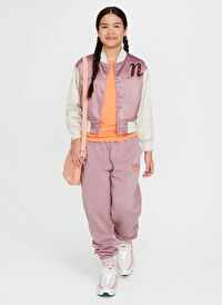 Nike Krem - Mor Kız Çocuk Düz Ceket FZ5563-523-G NSW VARSITY JKT GX STA 