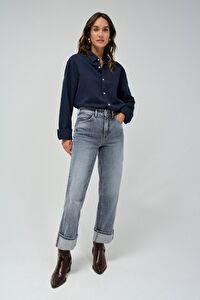 Salsa Jeans Gri Kadın Standart Eskitme Denim Pantolon 21008610-Faith Straight 