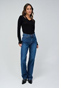 Salsa Jeans Siyah Kadın V Standart Düz Kazak 21008811 