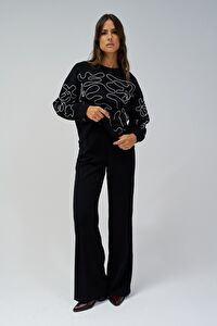 Salsa Jeans Siyah Kadın Yuvarlak Standart İşlemeli Kazak 21008866
