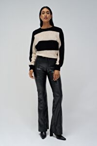 Salsa Jeans Açık Bej Kadın Yuvarlak Standart Çizgili Kazak 21008873 