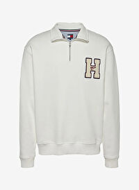 Tommy Jeans Kırık Beyaz Erkek Fermuarlı Regular Fit Sweatshirt DM0DM21263YAC TJM 1/4 ZIP TOWEL PTC