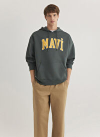 Mavi Yeşil Erkek Kapüşon Oversize Baskılı Sweatshirt M067149-71598_MAVİ BASKILI SWEATSHI 