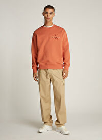 Calvin Klein Jeans Kahve Erkek Sweatshirt J30J327105GAM BRISTLE MONOLOGO CRW