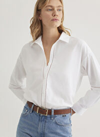 Mavi Beyaz Kadın Klasik Oversize Nakışlı Gömlek M1211030-620_UZUN KOLLU GÖMLEK 