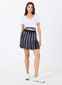 Guess Lacivert Kadın Pilise Desenli Etek V5GD00Z3D60A71W SWEATER SKIRT