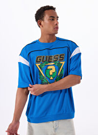 Guess Z5GI14KCR00G7HD BLUFLAX CN T-SHIRT Mavi Yuvarlak Oversized Desenli Erkek T-Shirt
