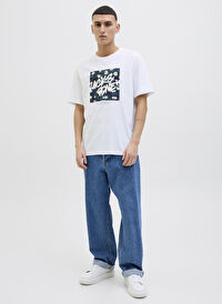 Jack & Jones Beyaz Erkek Standart T-Shirt 12269324_JJHAWAII SHAPE TEE SS CREW