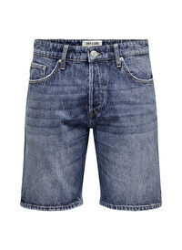 Only & Sons Mavi Erkek Rahat Taşlamalı Denim Şort ONSEDGE MBD 9179 TAI DNM SHORTS