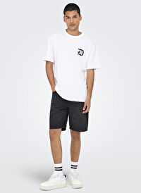 Only & Sons Siyah Erkek Rahat Taşlamalı Denim Şort ONSEDGE BLACK 2047 TAI DNM SHORTS N
