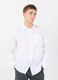 Guess Beyaz Erkek Standart Desenli Gömlek M5GH73WH3J0G011 LS NAPA LINEN SHRT